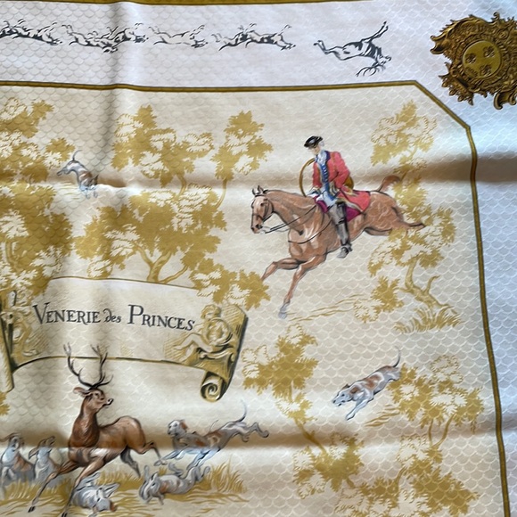 VINTAGE Hermes Silk Scarf Venerie Des Princes 1957 Silk Twill Charles Hallo - Picture 5 of 8